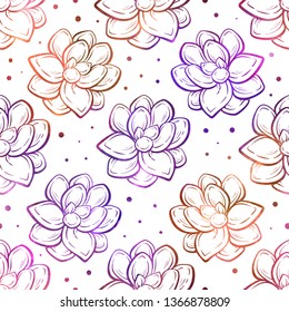 Colorful succulents vector seamless pattern. Vibrant vector floral background