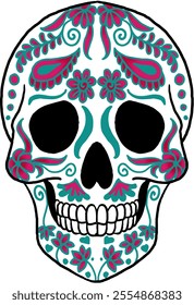 Colorful Sugar Skull Design Celebrating Mexican Day of the Dead Tradition