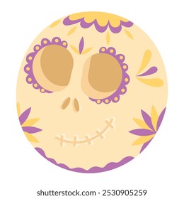 Colorful sugar skull face with flowers, Vector