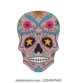 Colorful sugar skull featuring traditional Mexican art