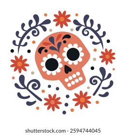 Colorful Sugar Skull with Flowers, Day of the Dead