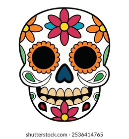 Colorful sugar skull illustration for day of the dead celebrations, Mexican sugar skull illustration with colorful patterns