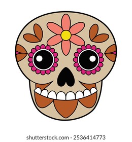 Colorful sugar skull illustration for day of the dead celebrations, Mexican sugar skull illustration with colorful patterns