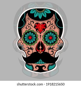 Colorful sugar skull on gray background. Day of the dead