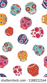 Colorful sugar skull repeat pattern