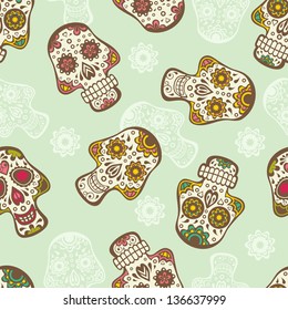 Colorful sugar skull seamless pattern