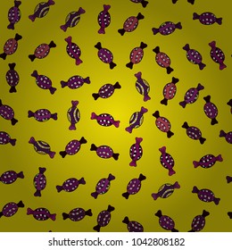 Colorful sugar sprinkle, candy or bakery design on a yellow, purple and black background. Bright seamless vector confetti party pattern.