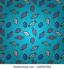 Colorful sugar sprinkle, candy or bakery design on a blue, neutral and black background. Bright seamless vector confetti party pattern.
