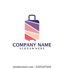 Vector de diseño del logotipo de la maleta colorida. Concepto de plantilla de diseño de logotipo en mayúsculas