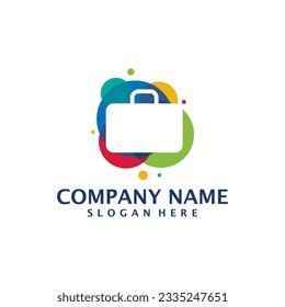 Vector de diseño del logotipo de la maleta colorida. Concepto de plantilla de diseño de logotipo en mayúsculas