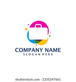 Vector de diseño del logotipo de la maleta colorida. Concepto de plantilla de diseño de logotipo en mayúsculas
