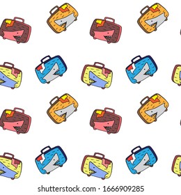 
Colorful Suitcases, summer seamless pattern. Hand drawn stock vector illustration. Isolated on white background