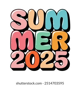 Colorful "Summer 2025" vector text illustration in playful style for design