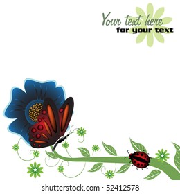 Colorful summer background with flower, butterfly and small ladybird. Summertime design