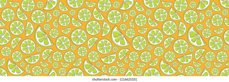 Colorful summer background with hand drawn limes. Vector.