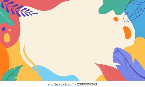 Colorful summer background - horizontal layout banner design. Tropical leaves template for poster, flyer or greeting card. Vector illustration.