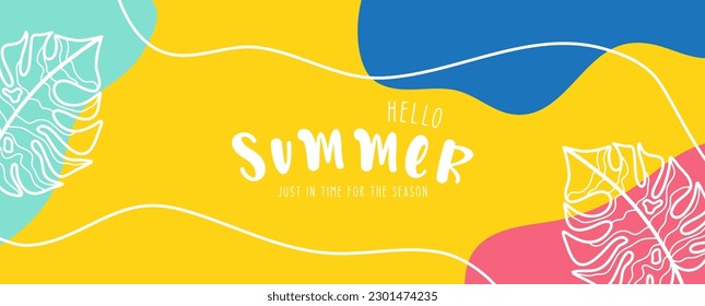 Colorful summer background layout banner design. landscape poster, greeting card, header to website