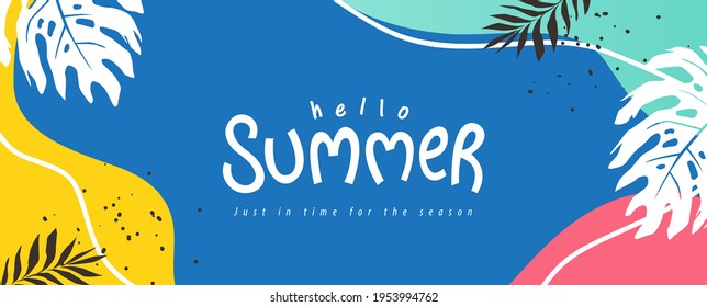Thiết kế banner bố trí nền mùa hè đầy màu sắc. Poster ngang, thiệp chúc mừng, tiêu đề cho trang web