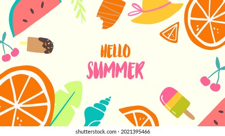 Colorful Summer background layout banners design. Horizontal poster, greeting card, header for website. Summer icon. summer holiday