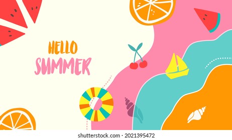 Colorful Summer background layout banners design. Horizontal poster, greeting card, header for website. Summer icon. summer holiday