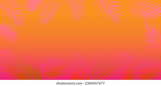 Colorful Summer background layout banners design with palm leaves. Pink and orange colors. Horizontal poster, greeting card, header for website