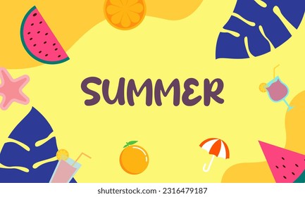 Diseño de carteles de diseño de fondo de verano colorido. Afiche horizontal, tarjeta de saludo, cabecera del sitio web