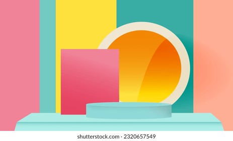 Colorful Summer background layout banners design. Empty space podium fot product display. Horizontal poster, greeting card, header for website