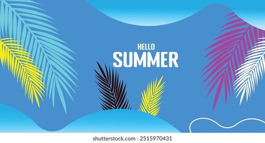 Farbenfrohe Sommer Hintergrund Layout Banner Design. Horizontales Poster, Grußkarte, Kopfzeile für Website
