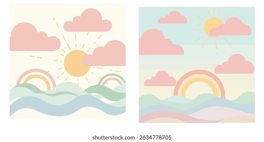 Colorful Summer background layout banners design. Horizontal poster, greeting card, header for website