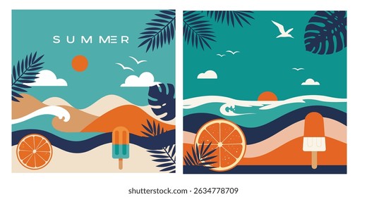 Colorful Summer background layout banners design. Horizontal poster, greeting card, header for website