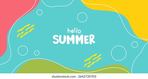 Colorful Summer background layout banners design with summer elements. Horizontal poster, greeting card, header for website, social media. Vector summer illustration.