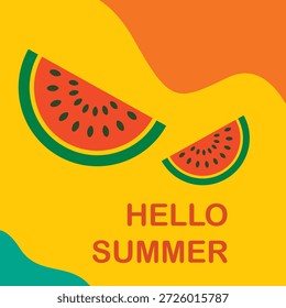 Farbenfrohe Sommer Hintergrund Layout Banner Design. Sommerzeitverkauf oder Hallo Sommerplakat mit Wassermelone. Horizontales Poster, Grußkarte, Kopfzeile für Website.