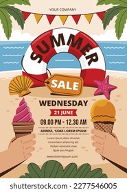 Colorful Summer background. summer sale template. vector illustration design. summer Sale promotional vector illustration. Design for social media banner, poster, email, newsletter, ad, leaflet.