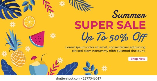 Colorful Summer background. summer sale template. vector illustration design. summer Sale promotional vector illustration. Design for social media banner, poster, email, newsletter, ad, leaflet.