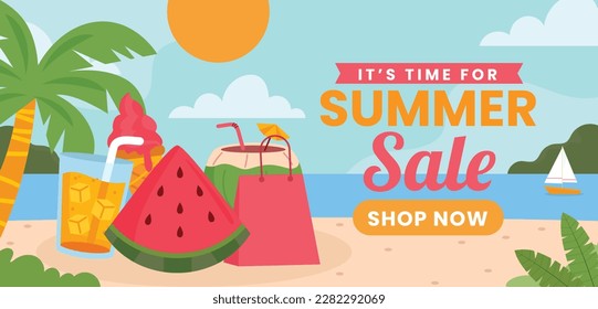 Colorful Summer background. summer sale template. vector illustration design. summer Sale promotional vector illustration. Design for social media banner, poster, email, newsletter, ad, leaflet.