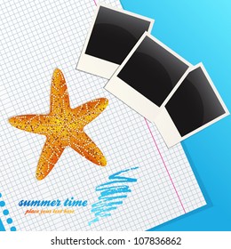 Colorful summer background with starfish. Vector