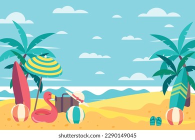 Colorido fondo veraniego. diseño de ilustración vectorial. elementos de verano. verano. Diseño conceptual de verano. diseño colorido.