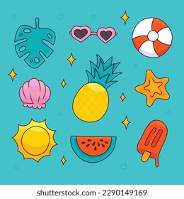 Colorido fondo veraniego. diseño de ilustración vectorial. elementos de verano. verano. Diseño conceptual de verano. diseño colorido.