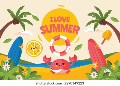 Farbiger Sommerhintergrund. Vektorgrafik-Design. Sommerelemente. Sommerzeit. Sommerkonzept-Design. bunter Design.