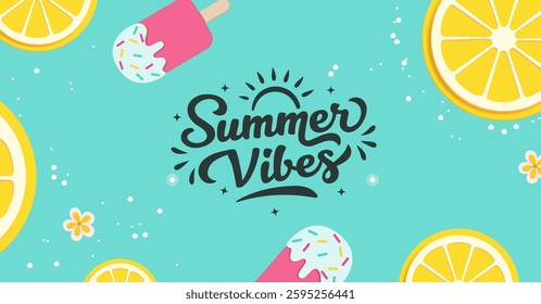 Colorful Summer background summer vibes. Horizontal poster, greeting card, header for website design, poster or banner