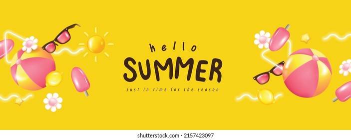 Colorful Summer banner background with beach vibes decorate  - Shutterstock ID 2157423097