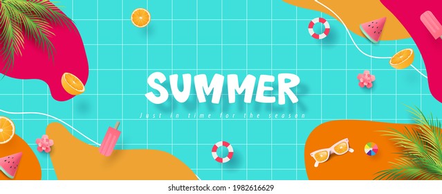 Colorful Summer banner background with pool party