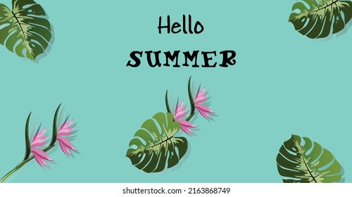 Colorful summer banner design background layout. Horizontal poster, greeting card, header for website.Tropical Summer background layout banner design.