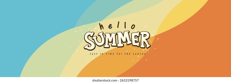 Colorful summer banner design with wavy abstract background and fun typography in bright tones