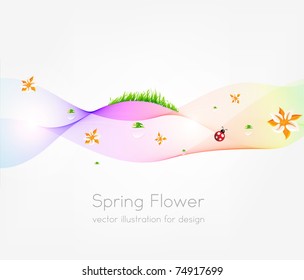 Colorful summer banner with grass, flowers and ladybirds.