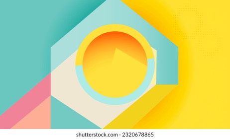 Colorful Summer banner product display cylindrical shape podium geometric poster design empty space.