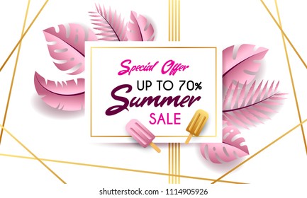 Colorful Summer banners, tropical backgrounds set with palms, leaves, sea, clouds, sky, beach colors. Beautiful Summer Time cards, posters, flyers, party invitations. Summertime template collection.