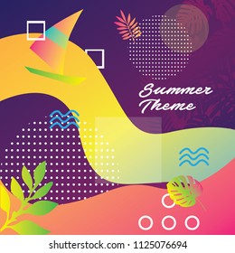 Colorful Summer banners, tropical backgrounds set with palms, leaves, sea, clouds, sky, beach colors. Beautiful Summer cards, posters, flyers, party invitations, summer cover book, vector eps 10