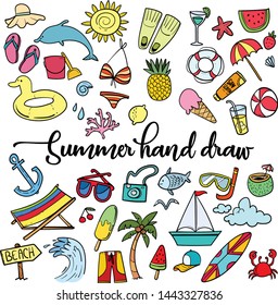 Colorful Summer beach hand drawn vector symbols and objects - Vector