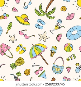 Colorful Summer Beach Pattern Illustration